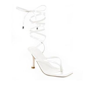 Genshuo White Strappy Heels